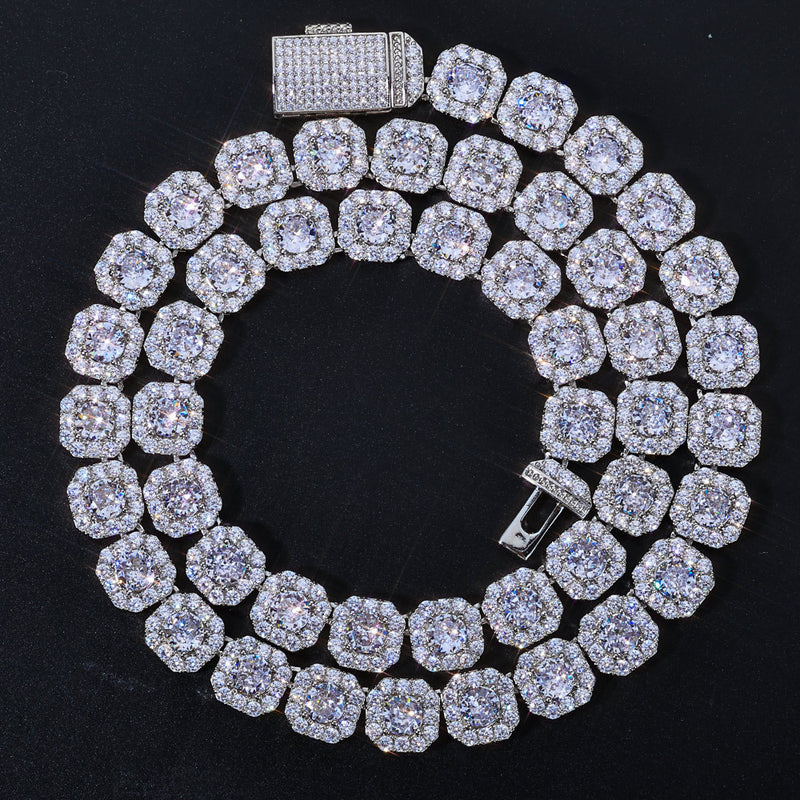 Geometric Square-Cut Zirconia Necklace on Ice Sugar Chain –  - Front View - FITINY Jewelry