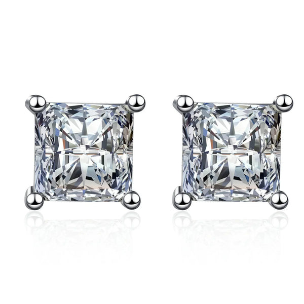 Pendientes de plata de ley S925 con circonita cúbica o moissanita de corte princesa cuadrado de 0,6-2 ct, circonita hipoalergénica, regalo para ella y él.