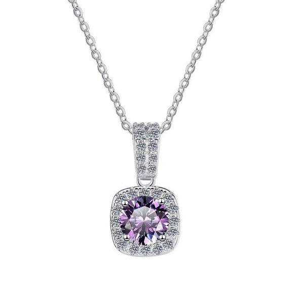 S925 Colorful Moissanite Pendant Necklace with Pavé-Set Halo & Hoop, 1ct D-Grade VVS1 Moissanite in 12 Dazzling Colors with GAR Certification, Sterling Silver Necklace - FITINY Jewelry