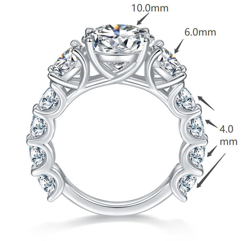 Full Moissanite Ring – 10mm Round Brilliant Cut, 8 Total Car - On Model View - FITINY