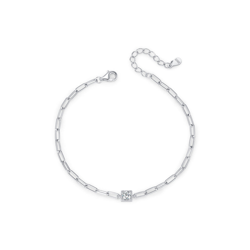 Geometric Moissanite Bracelet in Sterling Silver for Women - Front View - FITINY Jewelry