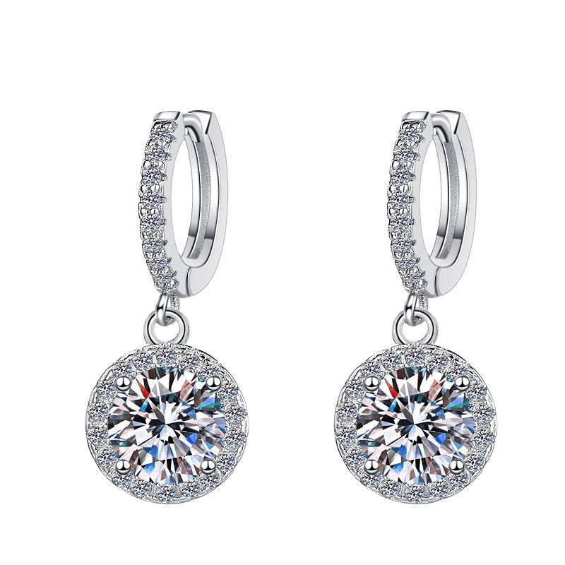 S925 Colorful Moissanite/CZ Round Halo Drop Earrings, 1ct D-Grade VVS Certificate, Hypoallergenic Sterling Silver Gift - FITINY Jewelry