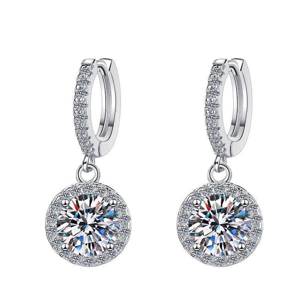 S925 Colorful Moissanite/CZ Round Halo Drop Earrings, 1ct D-Grade VVS Certificate, Hypoallergenic Sterling Silver Gift - FITINY Jewelry