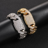 Triple-Row Cuban Link Bracelet with Diamond-Cut Rhinestones  - Front View - FITINY Jewelry