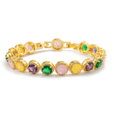 Dazzling Multicolor Cubic Zirconia Round Halo Bracelet, Colored Gem Stones, Adjustable Design, and Unique Patterns