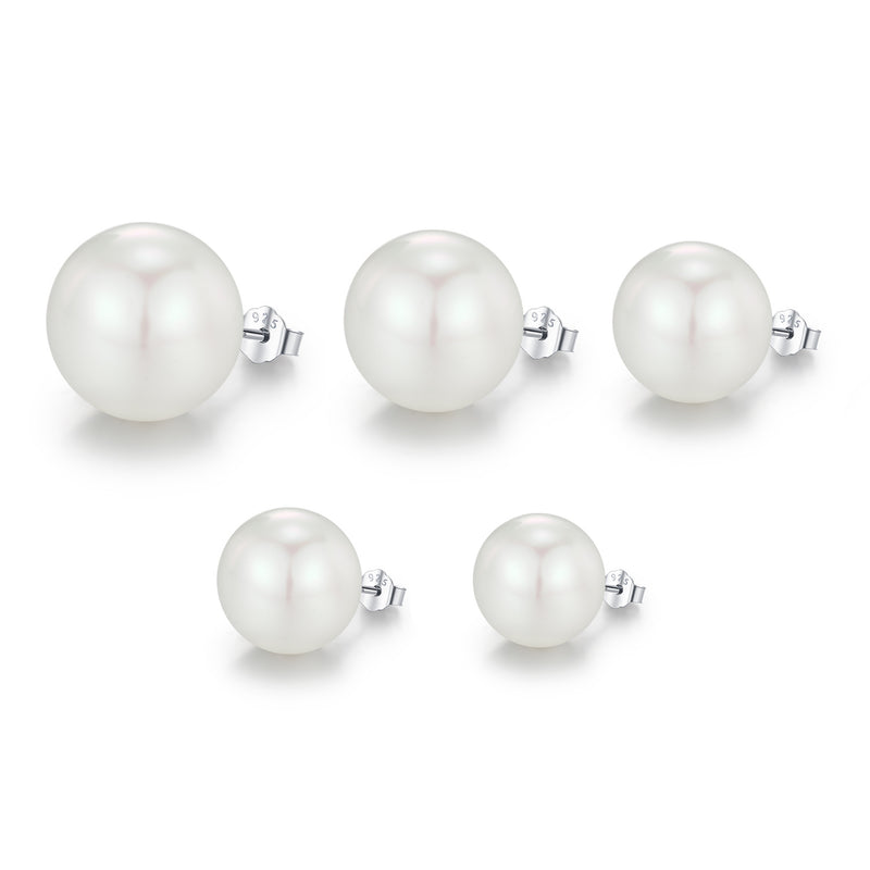 Geometric Pearl Stud Earrings in Sterling Silver with Clear  - Front View - FITINY Jewelry