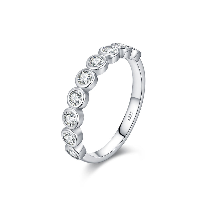 Bubble-Embossed Moissanite Ring in Sterling Silver – Geometr - Front View - FITINY Jewelry