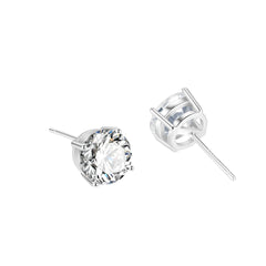 S925 Dazzling Classic 4-Prong CZ Stud Earrings, 2-8mm Round Cubic Zirconia Sterling Silver Earrings, 4 Color Options, Unisex Men Women Daily - FITINY Jewelry