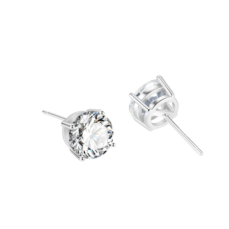 S925 Dazzling Classic 4-Prong CZ Stud Earrings, 2-8mm Round Cubic Zirconia Sterling Silver Earrings, 4 Color Options, Unisex Men Women Daily - Fitiny