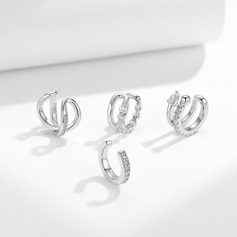 Geometric Moissanite Ear Cuffs – Hypoallergenic Sterling Sil - Front View - FITINY Jewelry