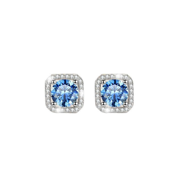 S925 Colorful Moissanite/CZ Square Halo Earrings, 0.5-1ct D-Grade VVS Certificate, Hypoallergenic Sterling Silver Jewelry Gift - FITINY Jewelry