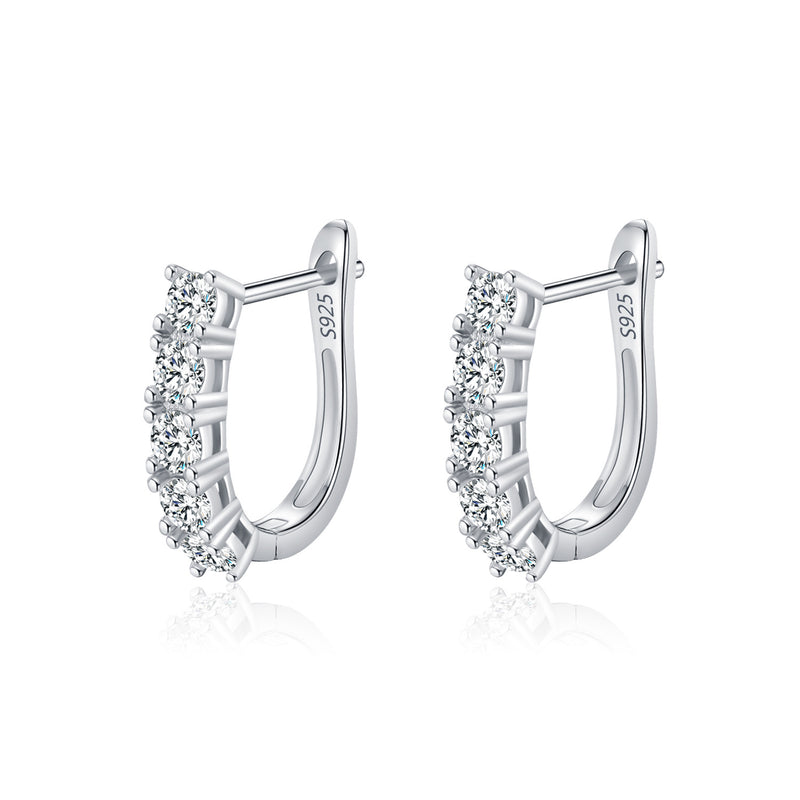 U-Shaped Moissanite Hoop Earrings in Sterling Silver – Elega - Front View - FITINY Jewelry
