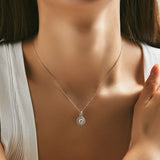 Round Moissanite Pendant Necklace in Sterling Silver – Delic - Side View - FITINY