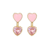 16 Pairs Pink Heart Stud Hoop Huggies Drop Earrings Set, 18K Gold Plated Stacking CZ & Pearl Designs, Planet Snowflake Moon Star