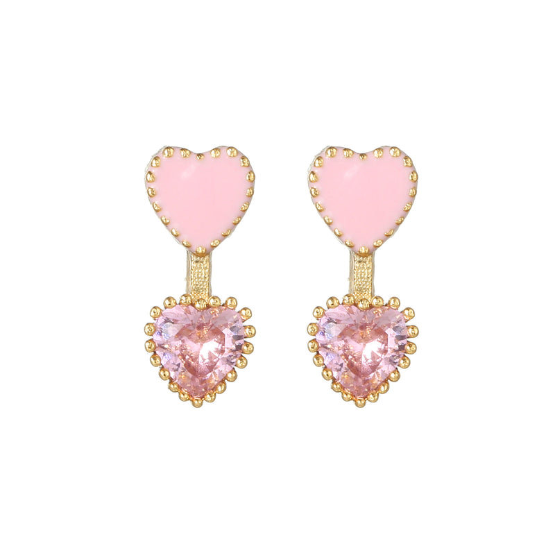 16 Pairs Pink Heart Stud Hoop Huggies Drop Earrings Set, 18K Gold Plated Stacking CZ & Pearl Designs, Planet Snowflake Moon Star