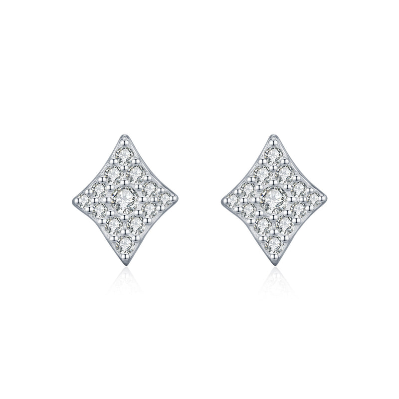 Diamond-Cut Diamond Square Stud Earrings in Sterling Silver - Front View - FITINY Jewelry