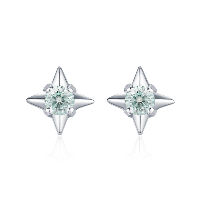 Geometric Star Stud Earrings in Sterling Silver with Green M - Front View - FITINY Jewelry