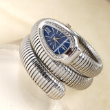 Serpentine Quartz Watch with Fashionable Diamond-Studded Bracelet, Open Cuff Ladies' Watch Snake Shaped Tiny Watch