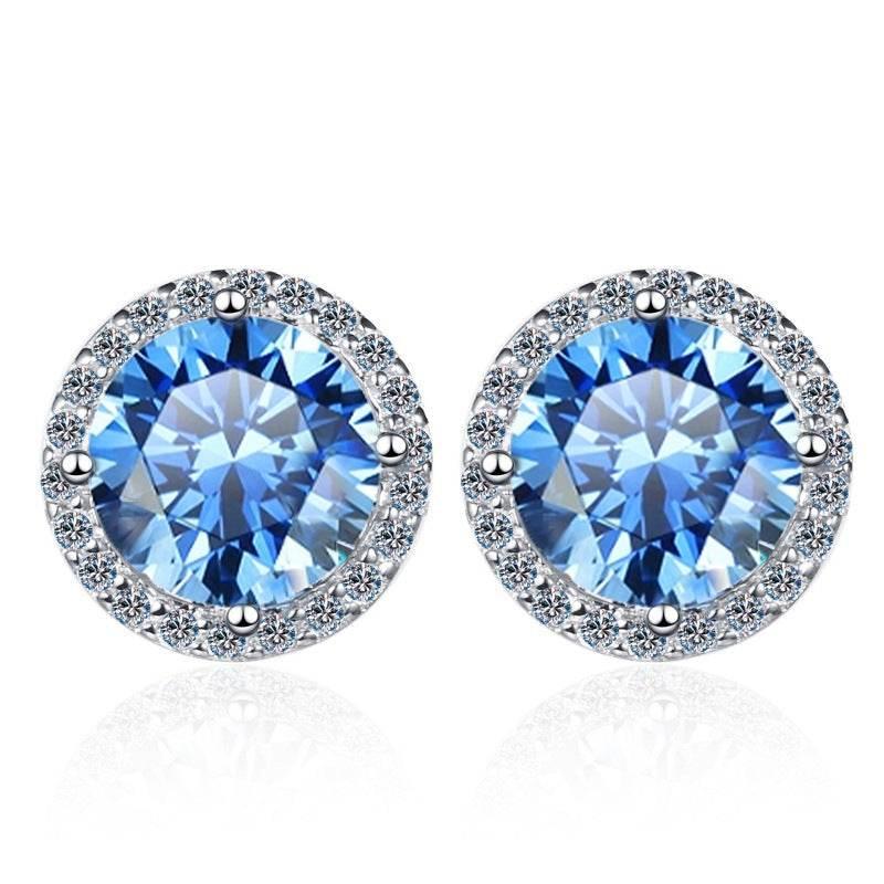 S925 Klein Blue Moissanite Halo Stud Earrings, Sterling Silver D-Grade VVS Round-Cut Certificated Moissanite Jewelry for Men & Women, Simple & Stylish Gift for Wedding, Birthday, Anniversary - FITINY Jewelry