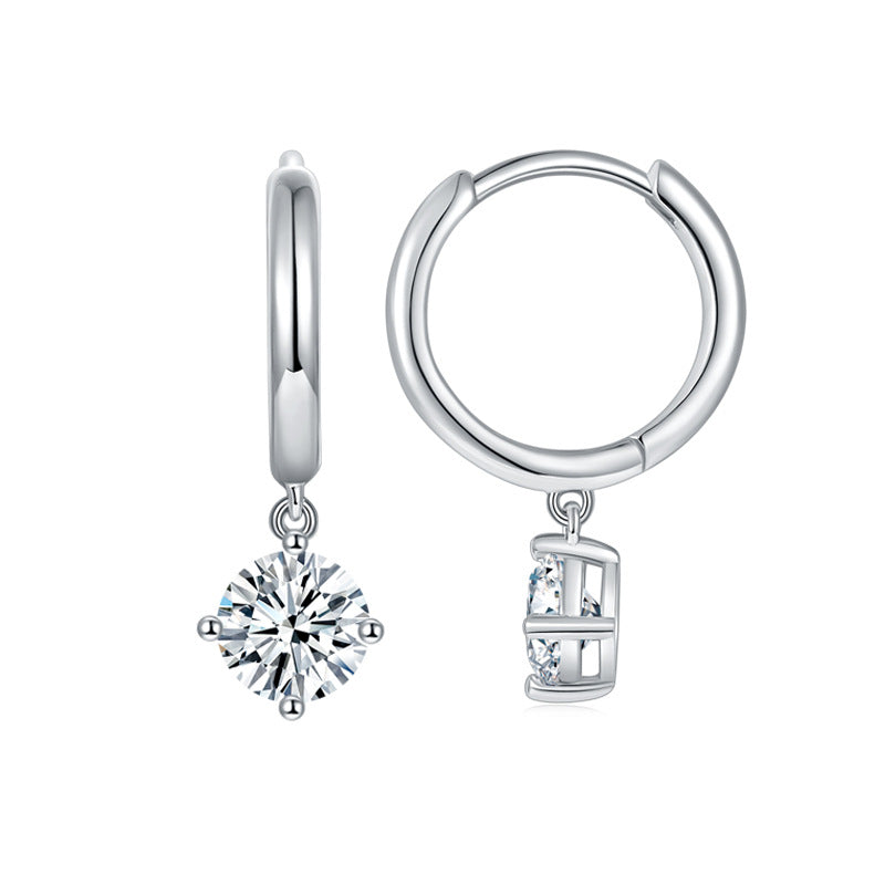 Classic Four-Prong Moissanite Hoop Earrings – 5mm Round Ston - Front View - FITINY Jewelry