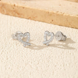 Asymmetrical Heart Stud Earrings in Sterling Silver with Moi - On Model View - FITINY