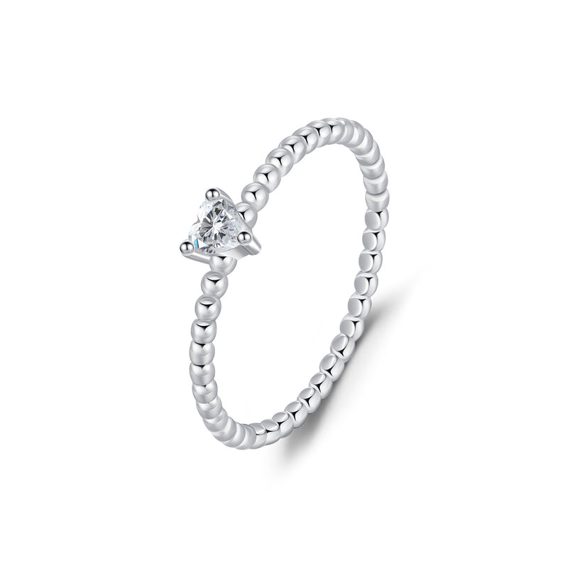 Heart-Shaped Moissanite Ring in Sterling Silver – Minimalist - Front View - FITINY Jewelry