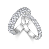 S925 Moissanite Three-Row Matching Couple Eternity Bands, Narrow 0.8ct & Wide 2.4ct Full Pave Rings, 18K White Gold Plated, US Size 4.5–10