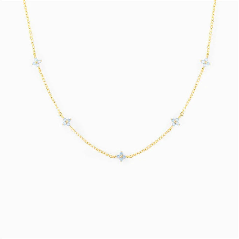 18K Gold Plated Tiny Blue Flower Necklace For Women, Gold Co - Front View - FITINY Jewelry