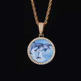Hip Hop Round Photo Pendant Necklace with Cubic Zirconia in  - Front View - FITINY Jewelry