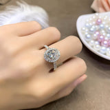 4 Carat Oval-Cut Zircon Halo Ring with Pave Band – Adjustable Luxury Design for Women