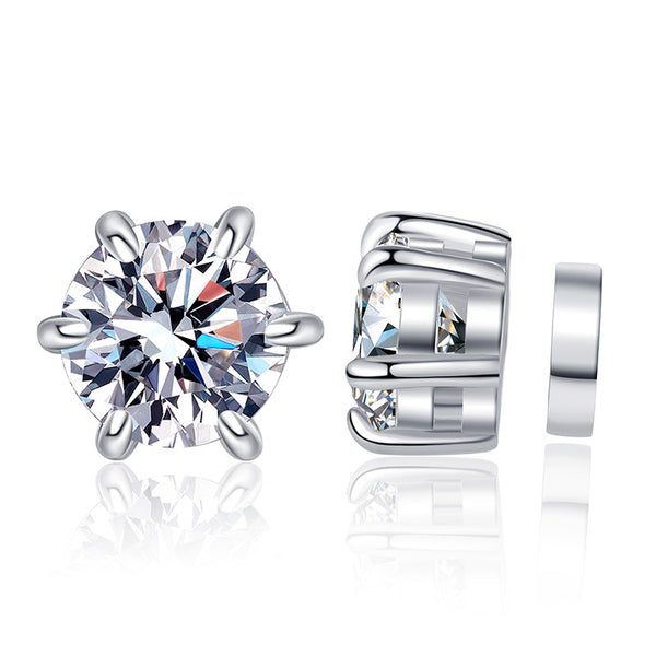 S925 Magnetic Moissanite / CZ Stud Earrings for Men Women, 1ct 6.5mm 6-Prong Round Cut, Inlaid Magnetic Earrings Non-Piercing Clip On Stud Earring