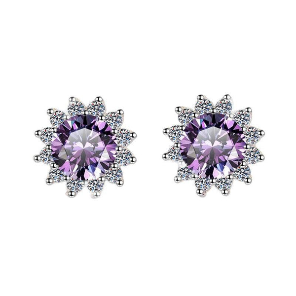 S925 Colorful Moissanite/CZ Sunflower Halo Stud Earrings, 12 Color 0.5ct D-Grade VVS Certificate, Hypoallergenic Sterling Silver Jewelry Gift - FITINY Jewelry