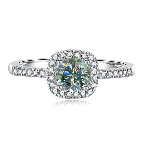 S925 Multicolor Moissanite Cushion Halo Adjustable Rings with Pavé-Set Band & Square Accents, 0.5ct-2ct D-Grade VVS Certificate, 12 Vibrant Colors, Sterling Silver Jewelry - FITINY Jewelry
