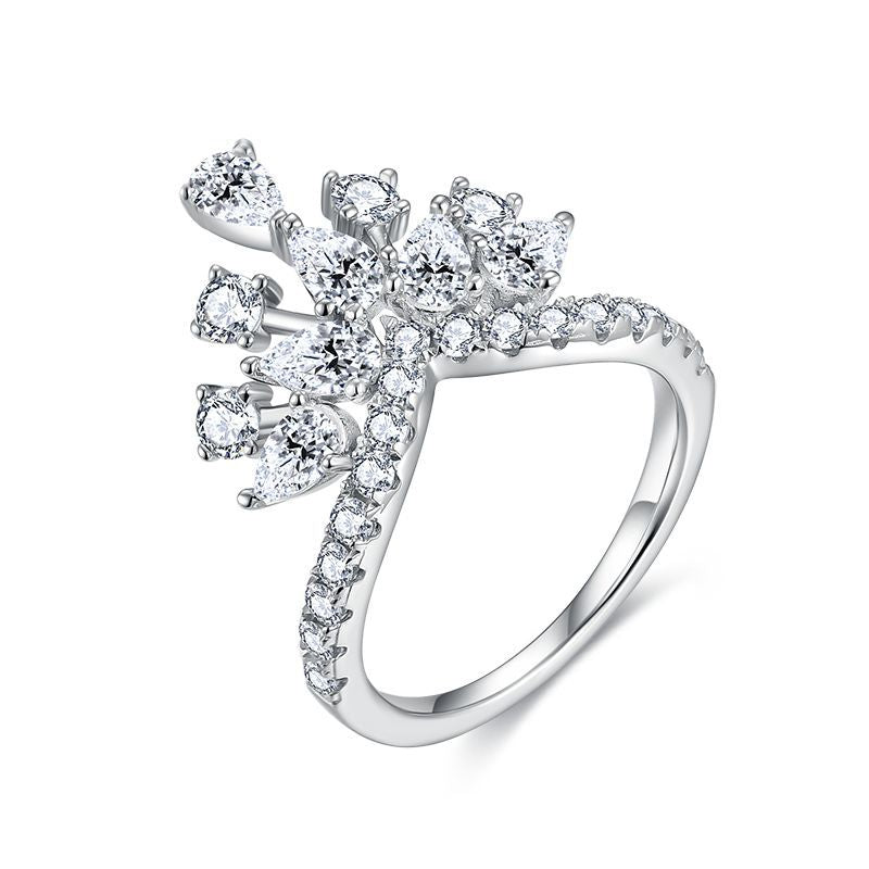 Crown Stack Ring: D-E Color Moissanite Drop-Cut Solitaire in - Front View - FITINY Jewelry