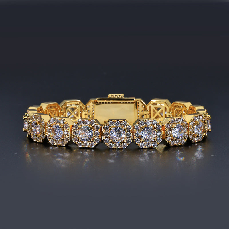 Geometric Zirconia-Set Hip Hop Bracelet in Gold or White Gol - Front View - FITINY Jewelry