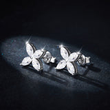 Four-Leaf Clover Moissanite Stud Earrings & Necklace Set in  - Front View - FITINY Jewelry