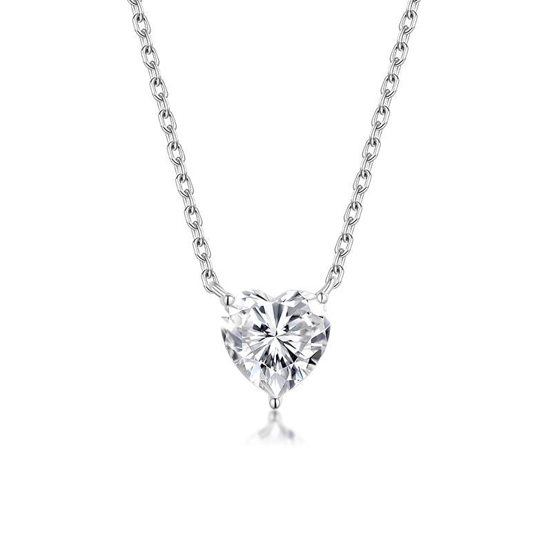 Heart-Shaped Moissanite Pendant Necklace in Sterling Silver  - Front View - FITINY Jewelry