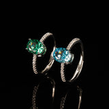 Multicolor Ice Flower Cut Oval CZ Adjustable Ring, Pave Band, 7*9mm 5A Cubic Zirconia, 6 Color Options, Dainty Luxe