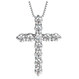 Front view of FITINY white gold cross necklace with moissanite stones on white background