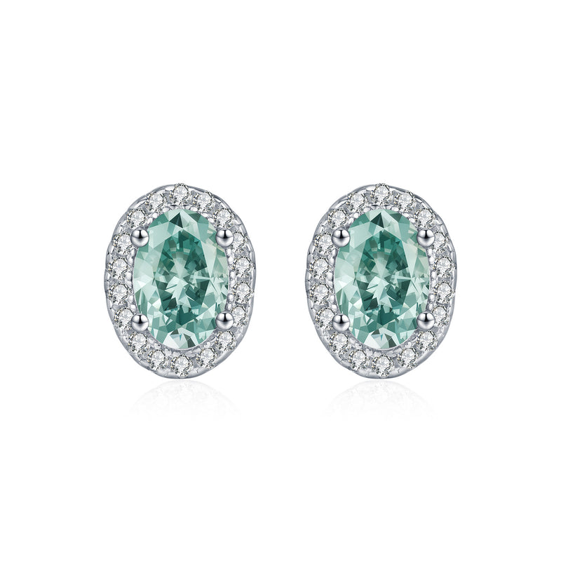 Oval Green Moissanite Stud Earrings in Sterling Silver – Aud - Front View - FITINY Jewelry