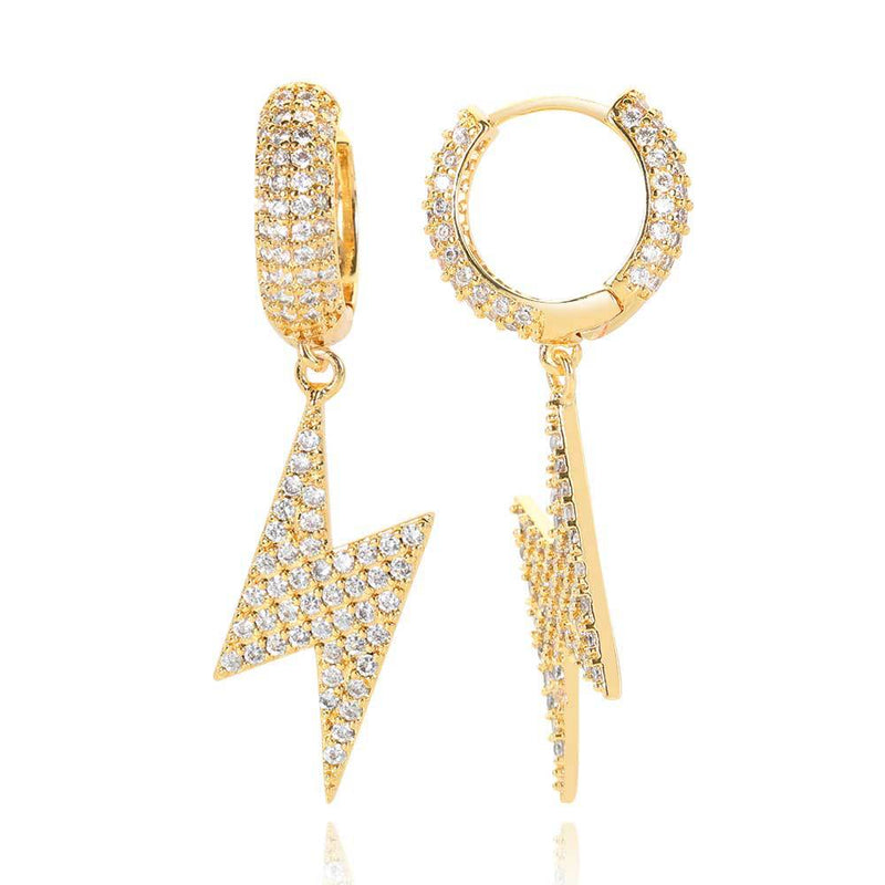 Lightning Bolt Zirconia Stud Earrings in Gold or White Gold  - Front View - FITINY Jewelry
