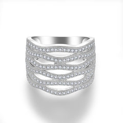 Wave-Embossed Stack Ring with Premium Moissanite Stones in 1 - Front View - FITINY Jewelry
