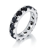 Front view of black moissanite stack bracelet in white gold-plated sterling silver on white background