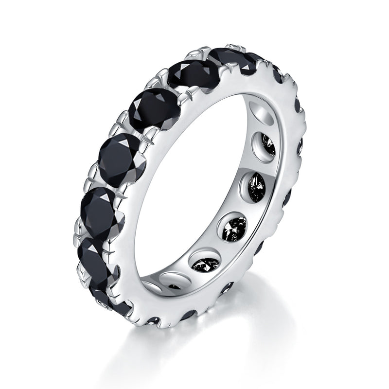 Black Moissanite Stack Ring in White Gold-Plated Sterling Si - Front View - FITINY Jewelry