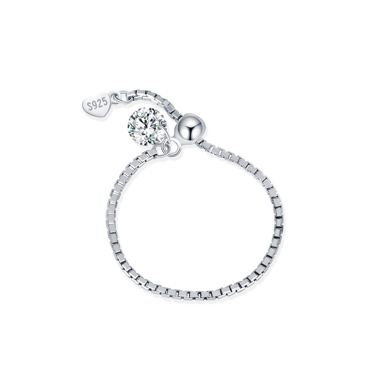 Geometric Moissanite Adjustable Ring in Sterling Silver - Front View - FITINY Jewelry