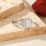 Emerald-Cut Moissanite Ring in Sterling Silver – Vintage-Ins - On Model View - FITINY