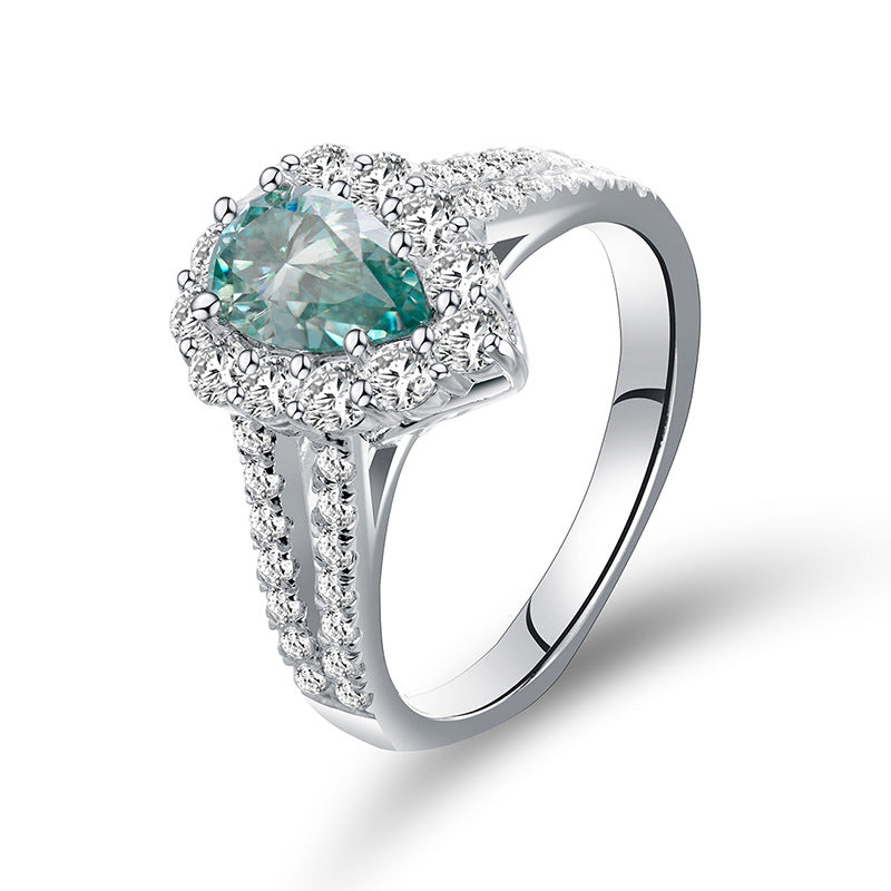 Horus Lake Blue Teardrop Moissanite Ring in 18K Gold-Plated  - Front View - FITINY Jewelry