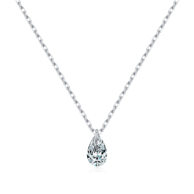Teardrop Moissanite Pendant Necklace in Sterling Silver – Mi - Front View - FITINY Jewelry