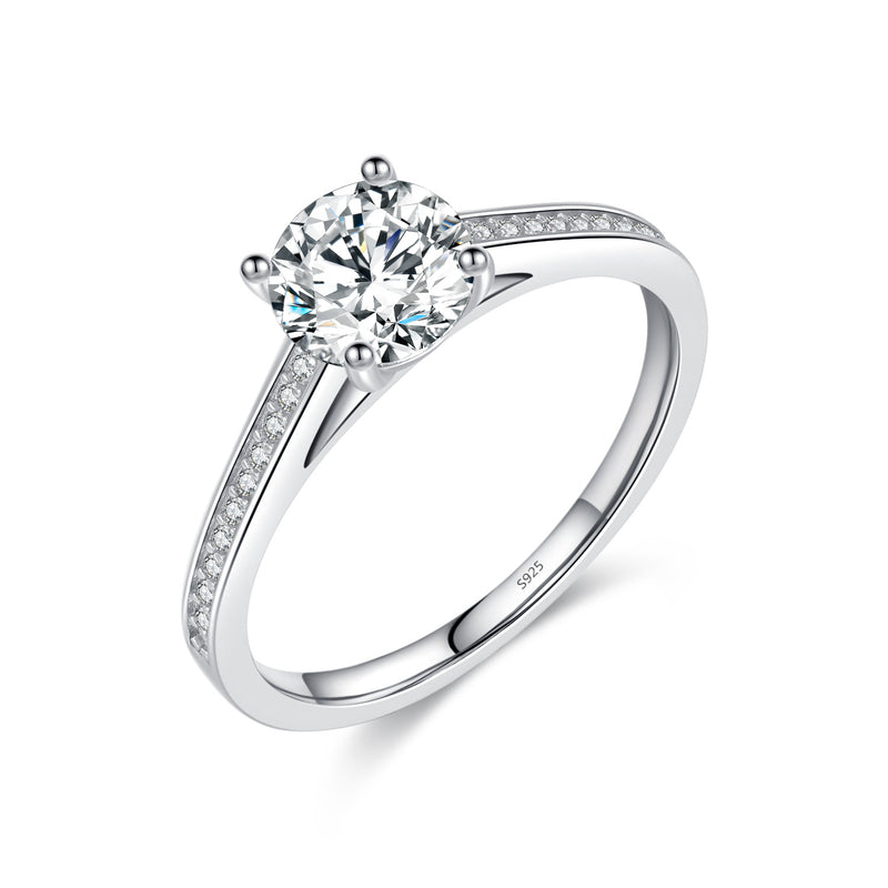 Geometric Moissanite Ring in Sterling Silver – Modern Minima - Front View - FITINY Jewelry