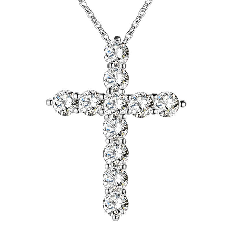 S925 Moissanite Cross Necklace, 3 Color Options, 11 Stones 0.1-0.5ct VVS, Dainty Luxe Clavicle Pendant, Sterling Silver Jewelry